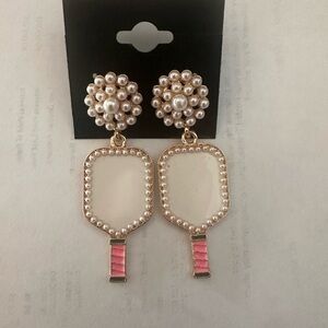 Pickleball Paddle Pearl Cluster and Gold Drop Earrings